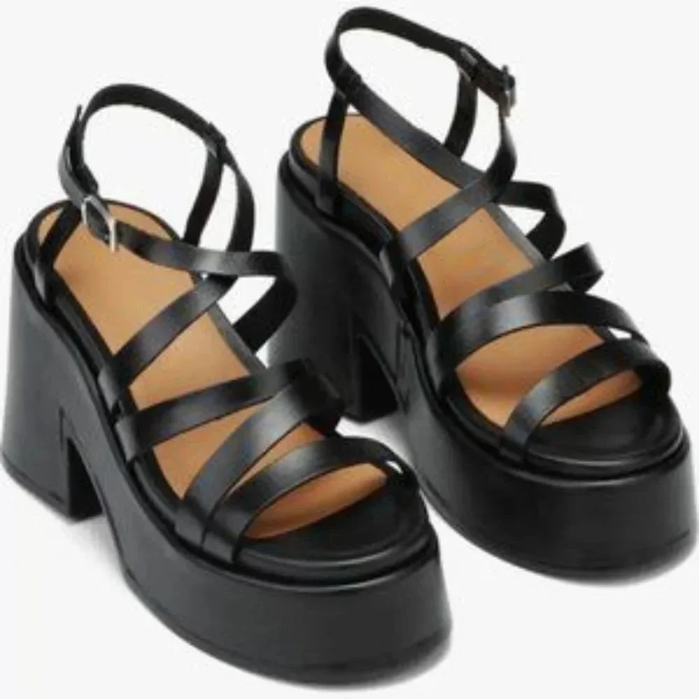 Ganni Women's Leather Platform Wedge Sandals Sz: 11 - Picture 1 of 10